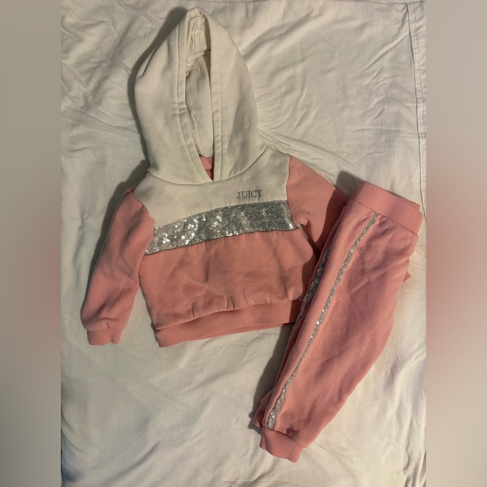 Juicy Couture baby girl's pink and white tracksuit sequin detailing 18 months - Picture 2 of 5